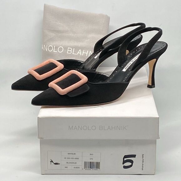 Manolo Blahnik Maysli Suede Buckle Slingback Pumps size 39.5 - Picture 11 of 13